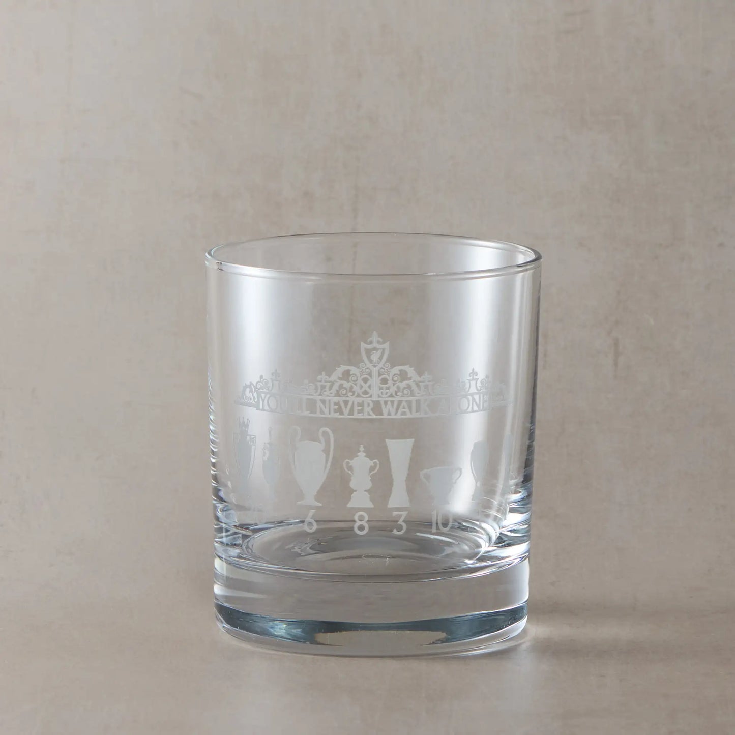 Engraved whisky glass featuring the Shankly Gates ornate ironwork