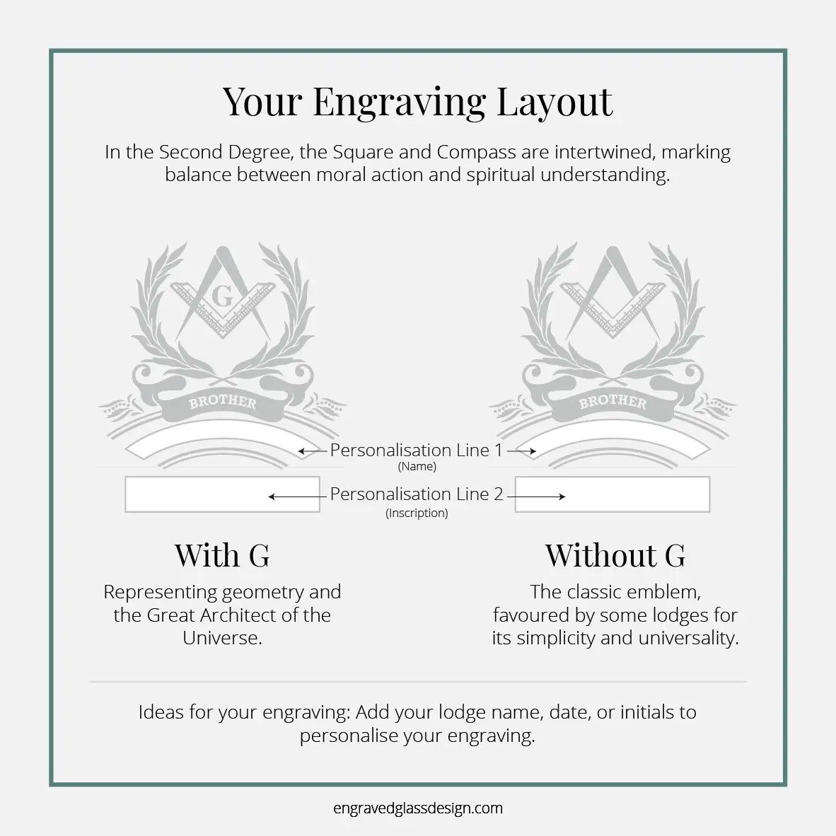 Engraving layout design with Masonic symbols and text on a white background