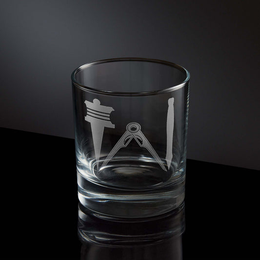 Masonic 3rd degree working tools engraved whisky glass