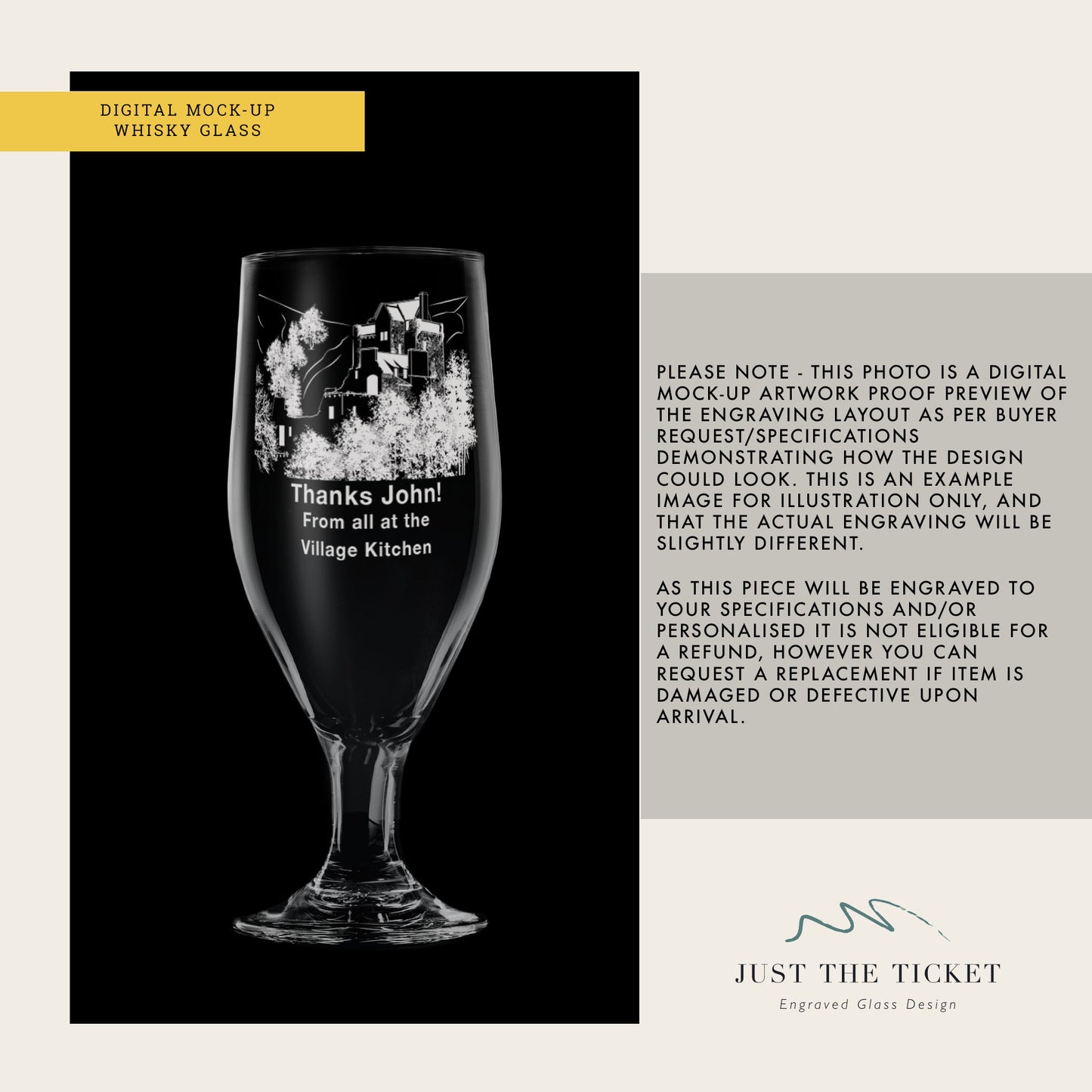 digital mck-up stemmed beer glass engraved with castle campbell