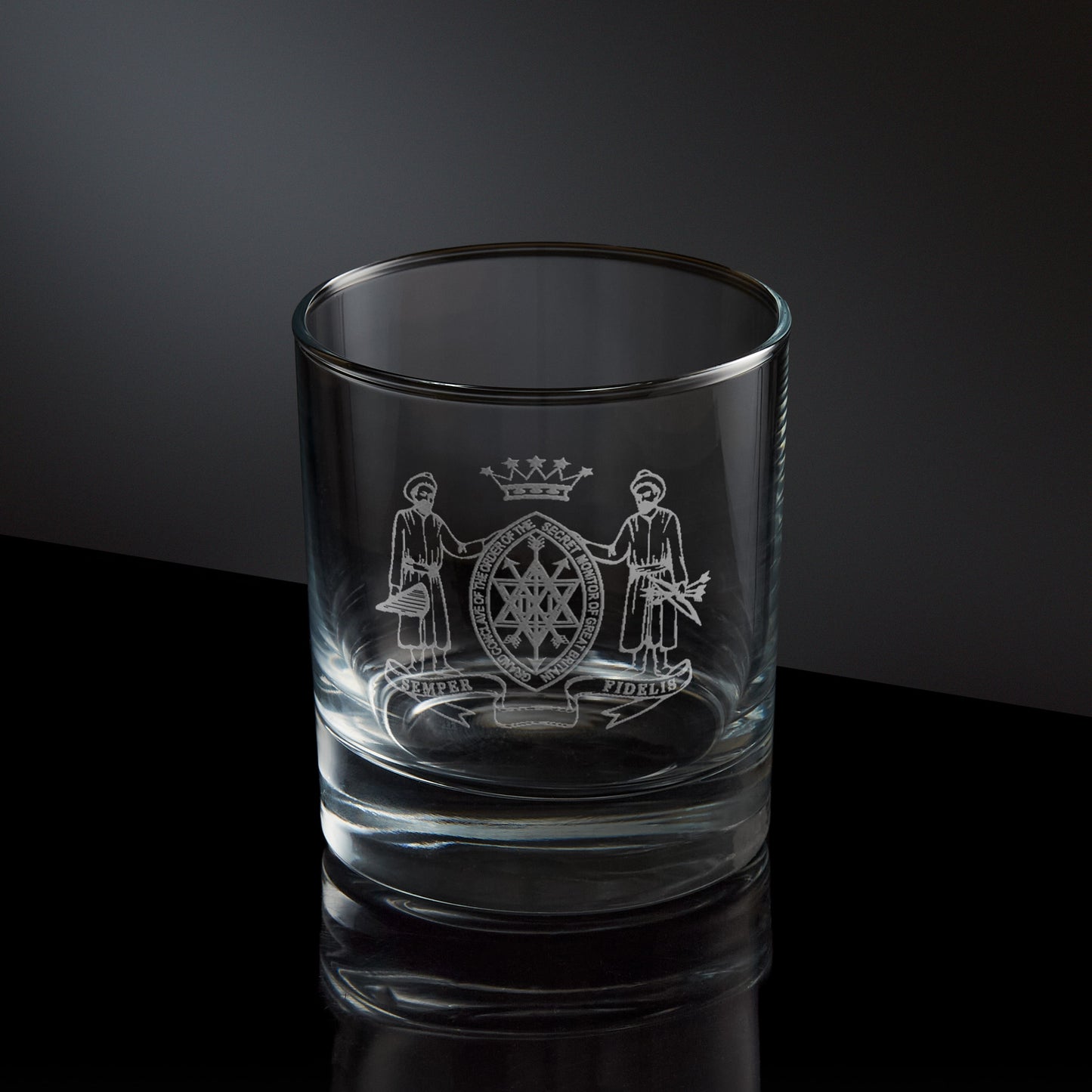 masonic whisky glass engraved order of the secret monitor logo
