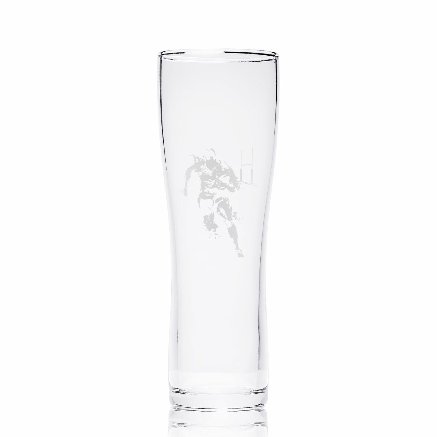 Rugby player pint glass, personalised with special message