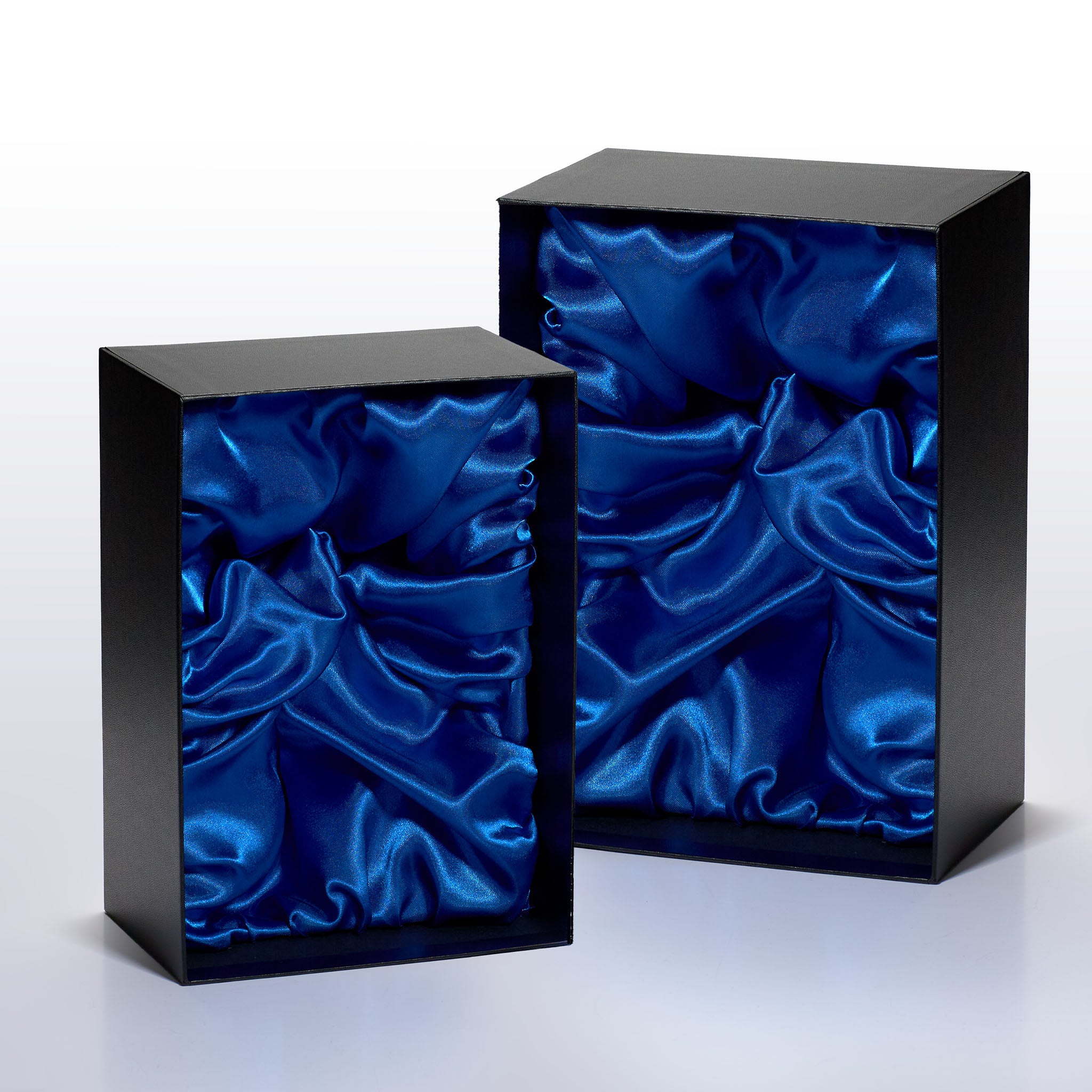 Blue satin lined presentation box for engraved glassware