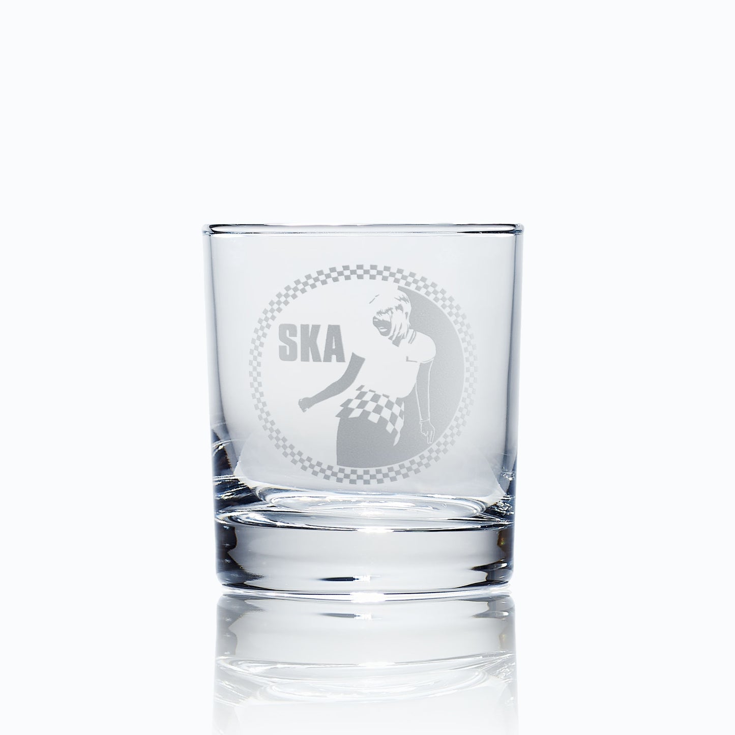 ska rude girl engraved whisky glasswhite background
