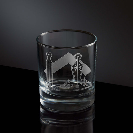 Masonic 2nd degree working tools engraved whisky glass