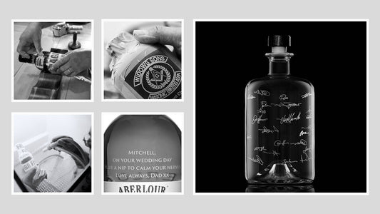 the process of engraving personalised messages on corporate gift bottles
