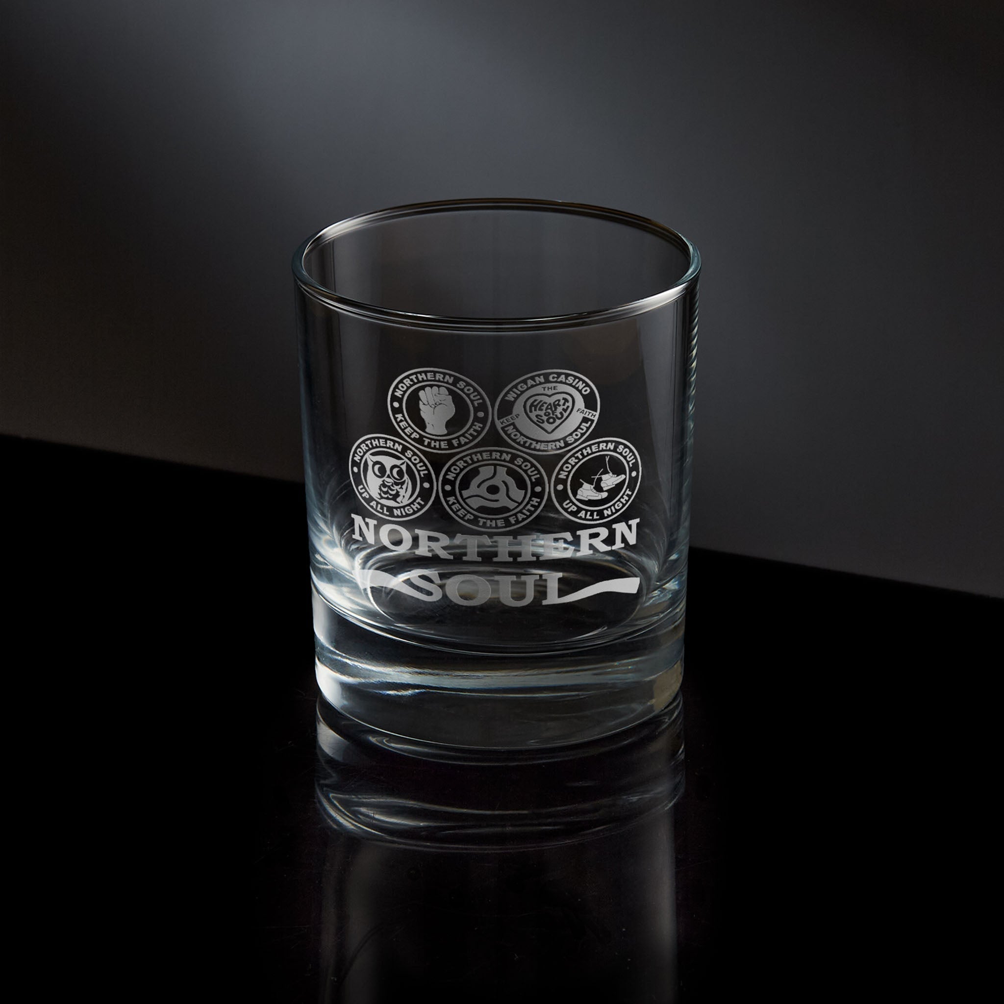 northern soul engraved whiskey glass