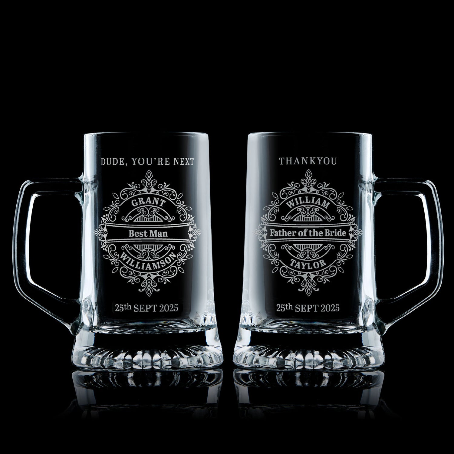 Engraved Glass Tankards
