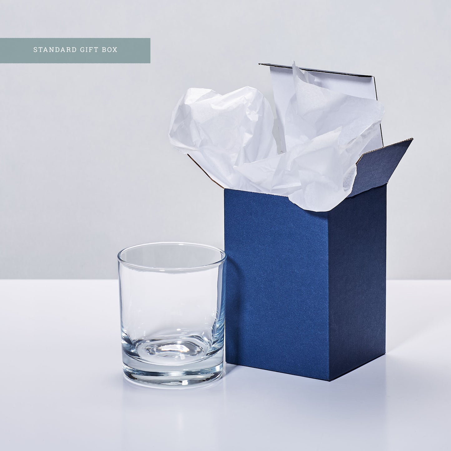 whisky tumbler and tissue lined gift box