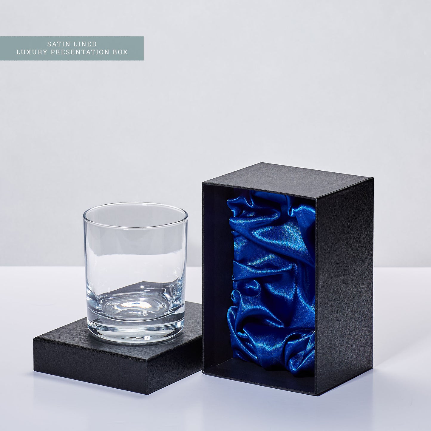 rocks glass and satin lined presentation box