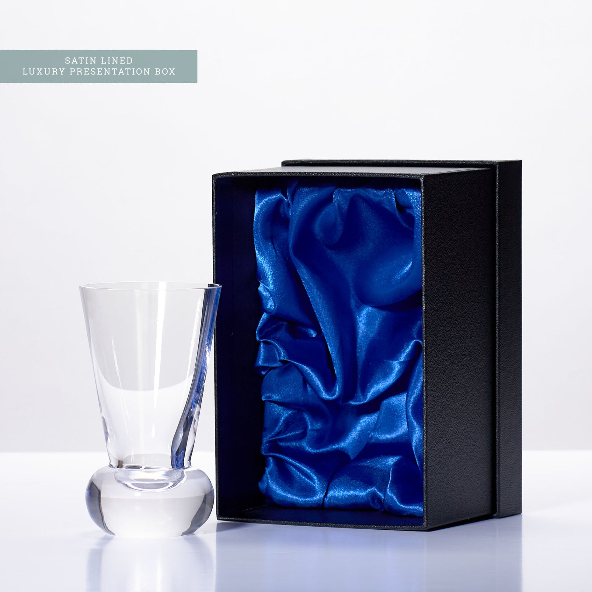 crystal firing glass and satin lined presentation box