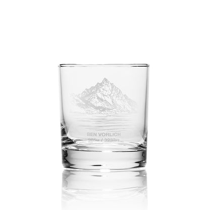 Mountain whisky glass engraved with the mountain Ben Vorlich, one of Scotland's Munros