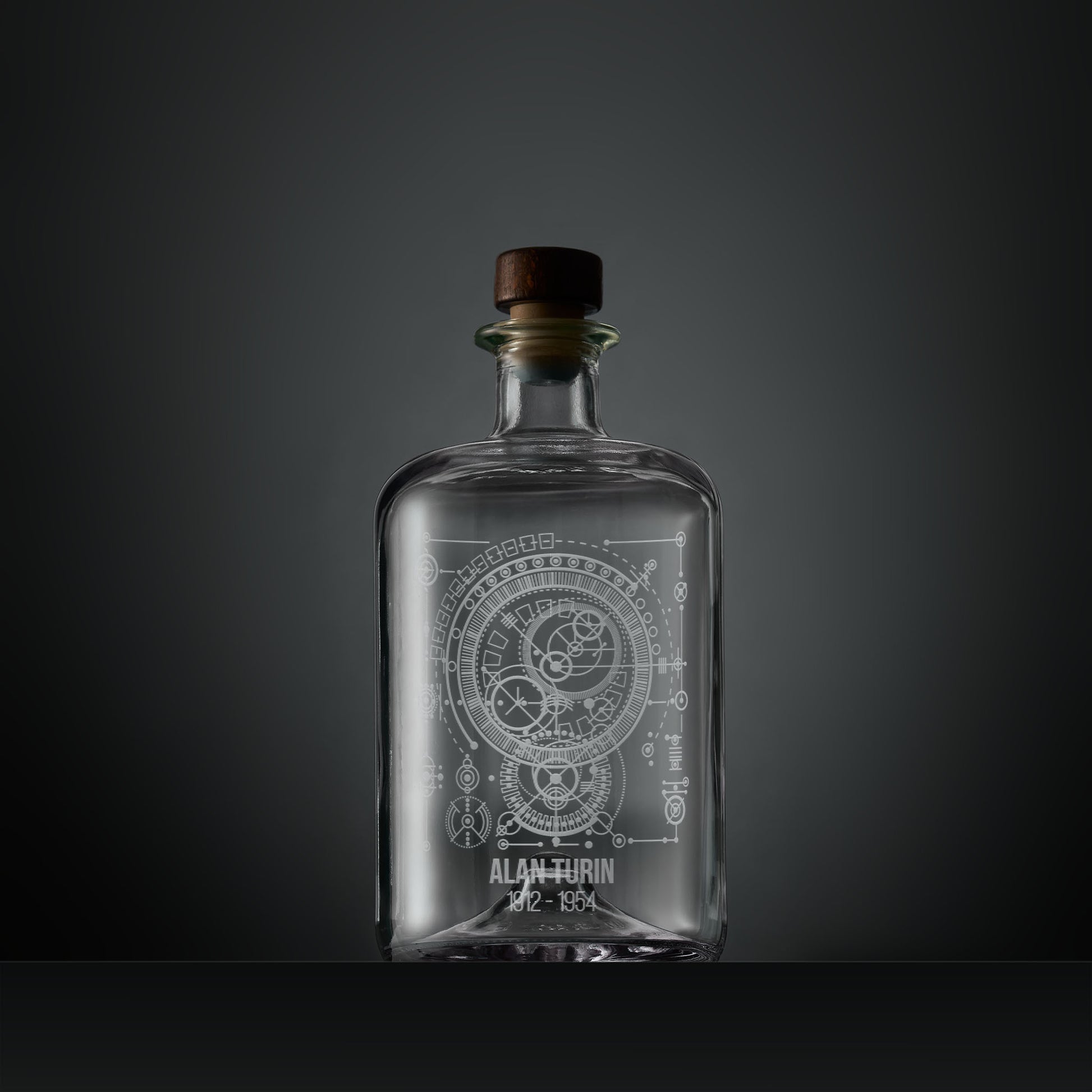 Engraved apothecary-style decanter with Alan Turing inspired mathematical design