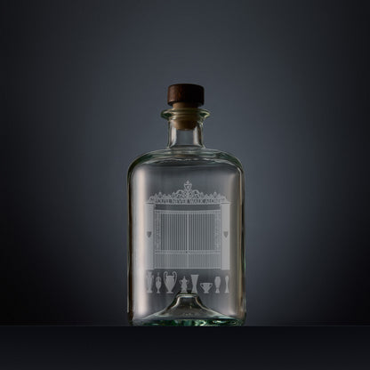 Engraved apothecary-style decanter with Liverpool's Shankly Gates and trophies illustration