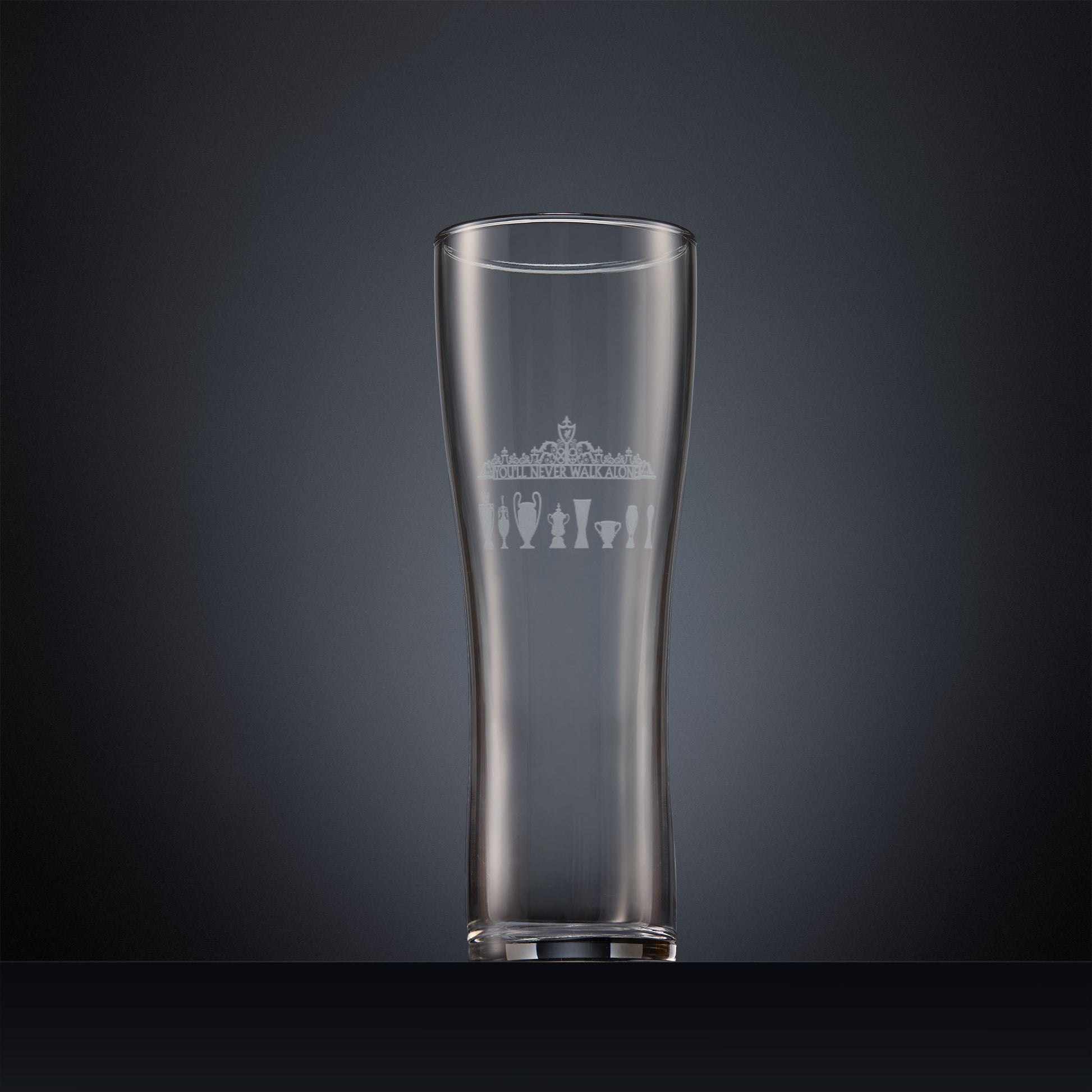 Engraved Shankly Gates Overthrow & Trophy Pint Glass