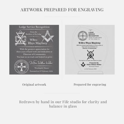 Original artwork and prepared artwork for masonic engraving on a white background