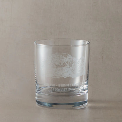 Engraved whisky glass with Ben Lui illustration, name and mountain height in metres