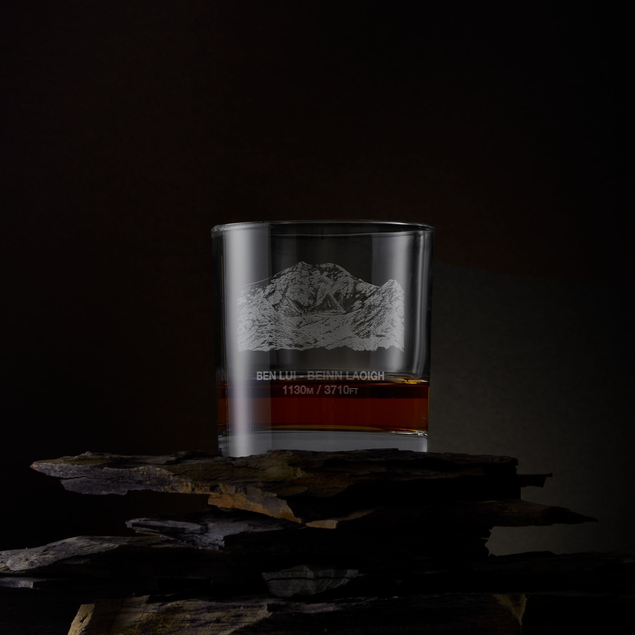 Engraved whisky glass with Ben Lui illustration , mountain name and summit height in metres