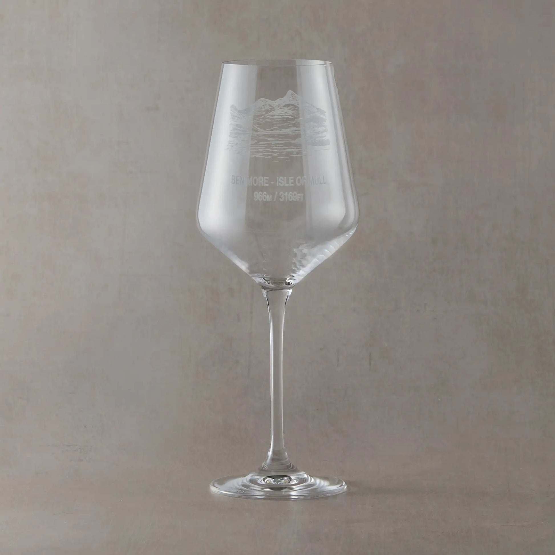 Isle of Mull Wine glass engraved with a view of Ben More