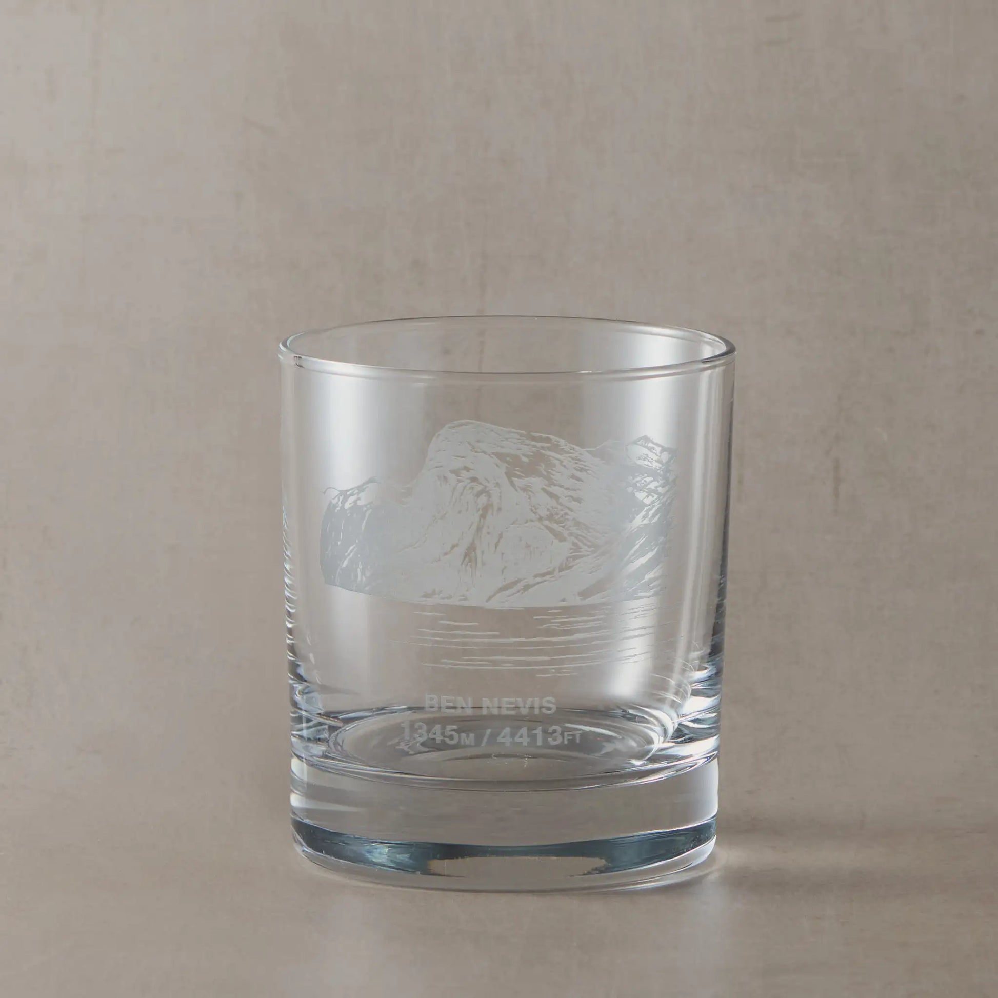 Scottish Munro whisky glass engraved with Ben Nevis and its height in feet and metres