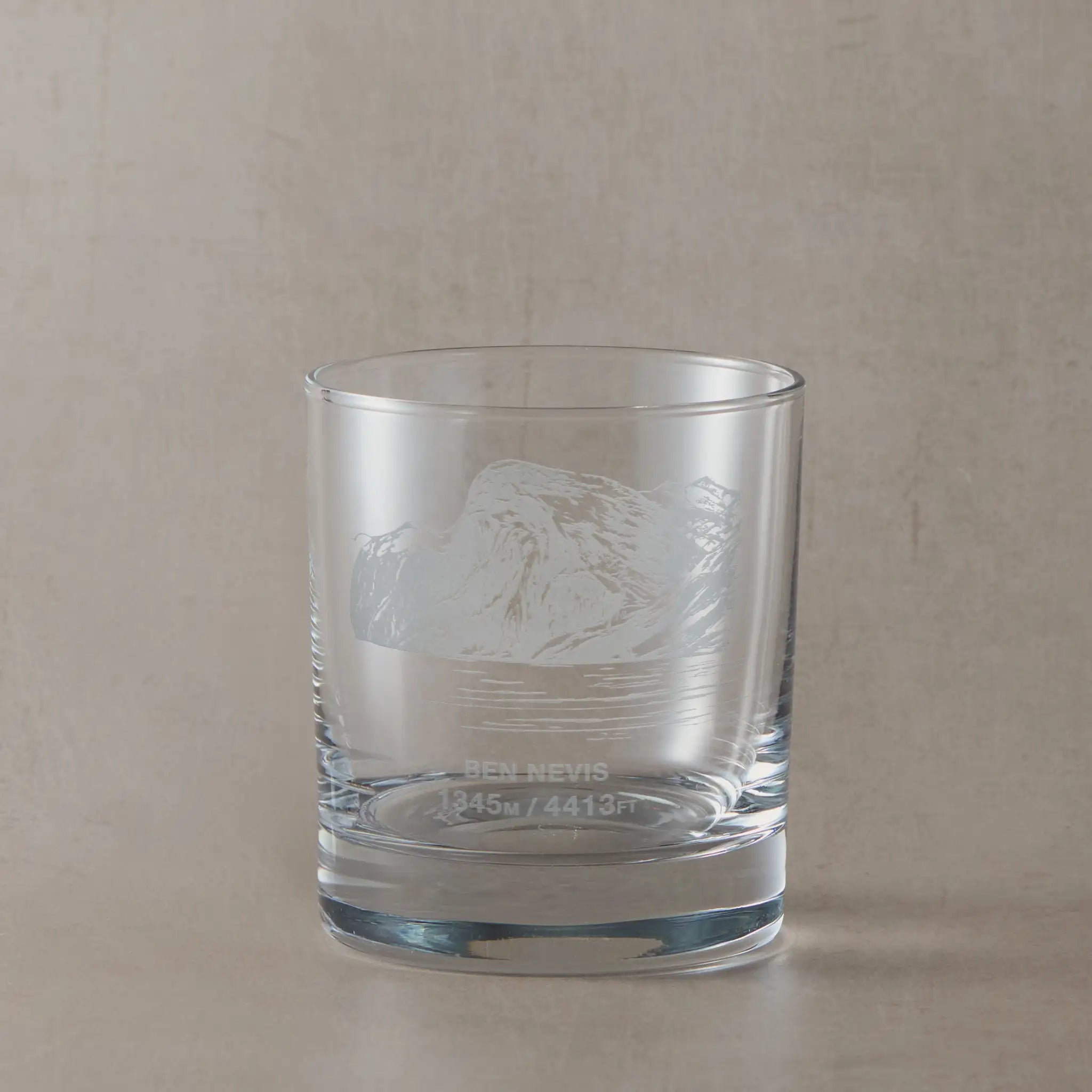 Scottish Munro whisky glass engraved with Ben Nevis and its height in feet and metres