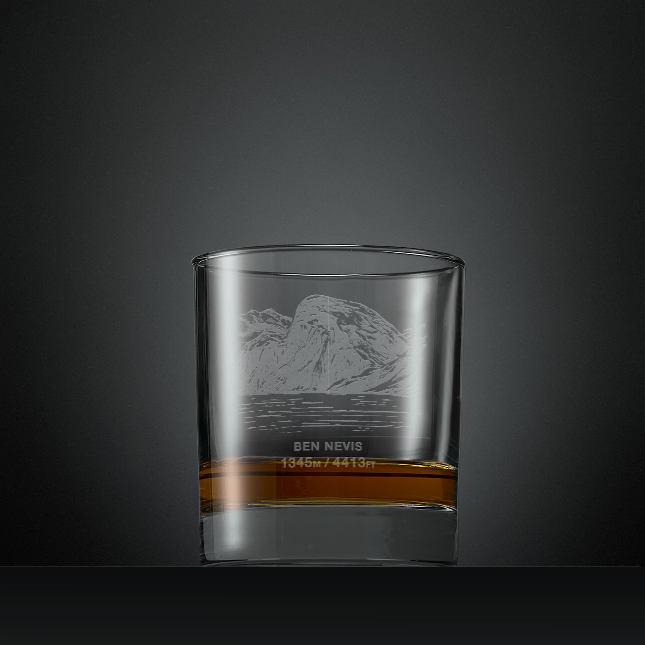 Engraved whisky glass with Ben Nevis illustration