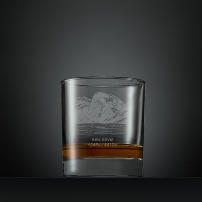 Engraved whisky glass with Ben Nevis illustration