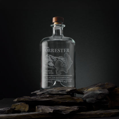Engraved apothecary-style decanter with Ben Nevis illustration and topographic map