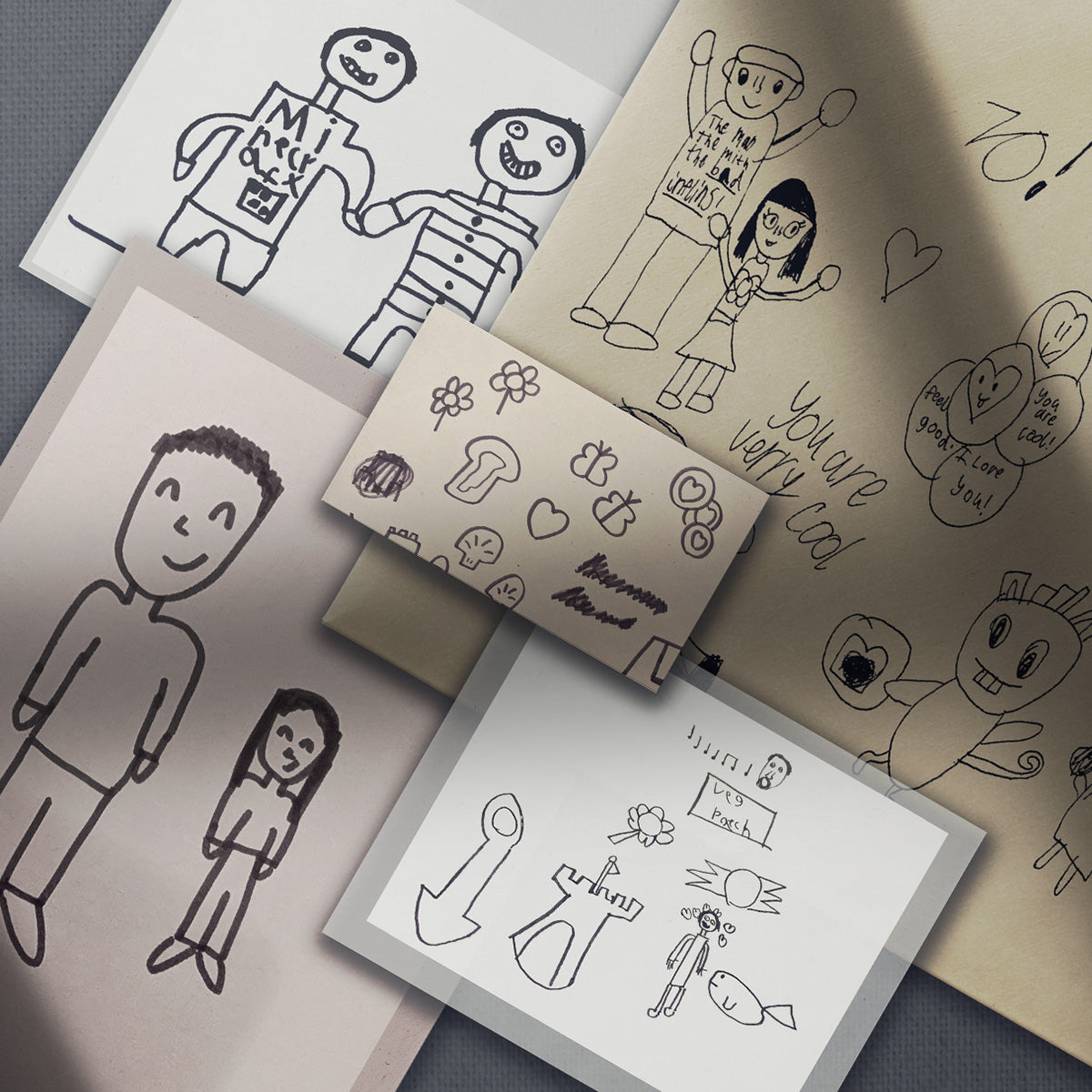 Collection of hand-drawn children's illustrations for glass engraving