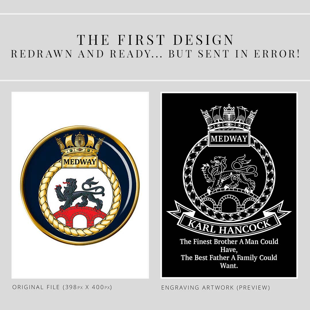 Two logos side by side with text indicating a redrawn design error.