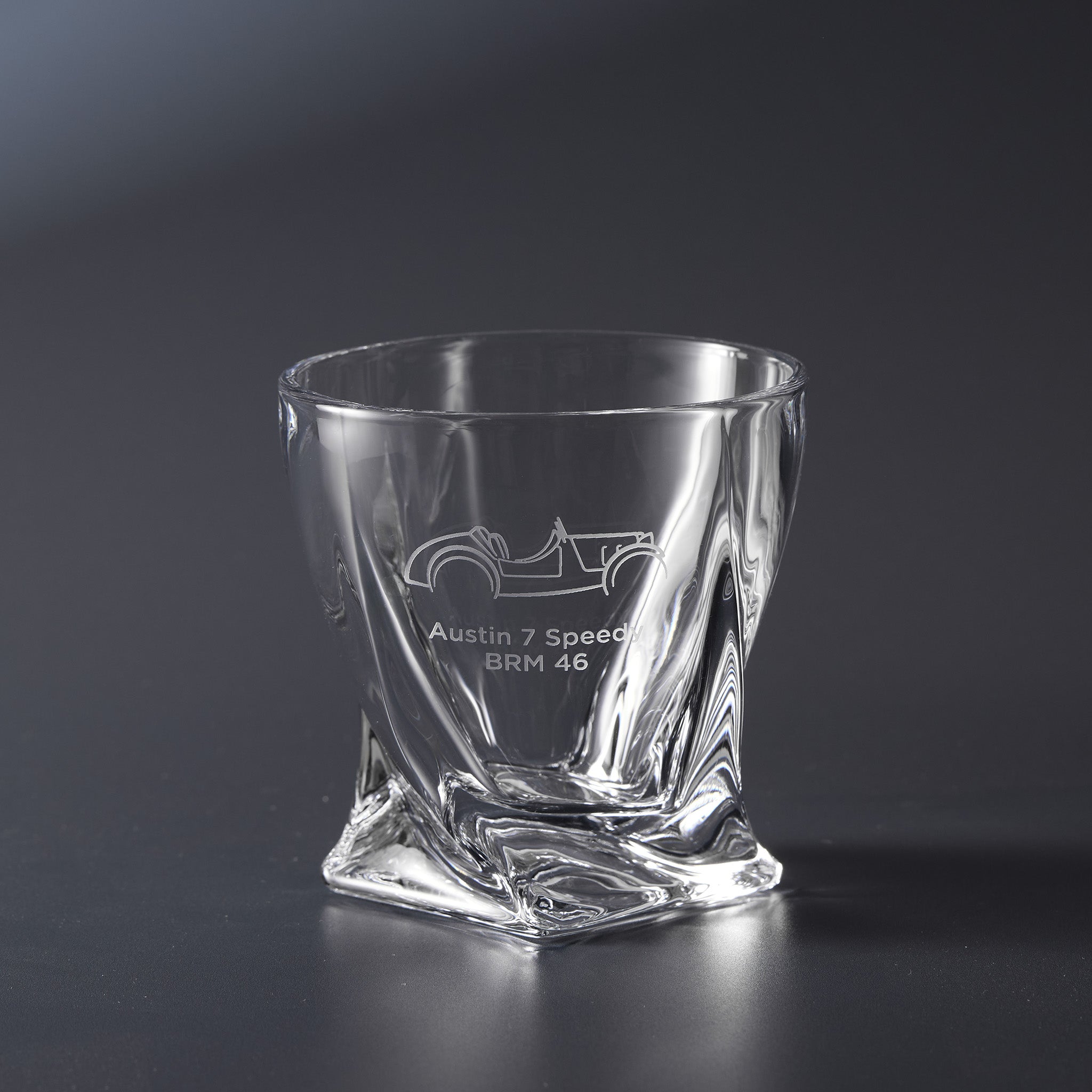 BLOG__engraved whisky glass with Austin Speedy car and numberplate
