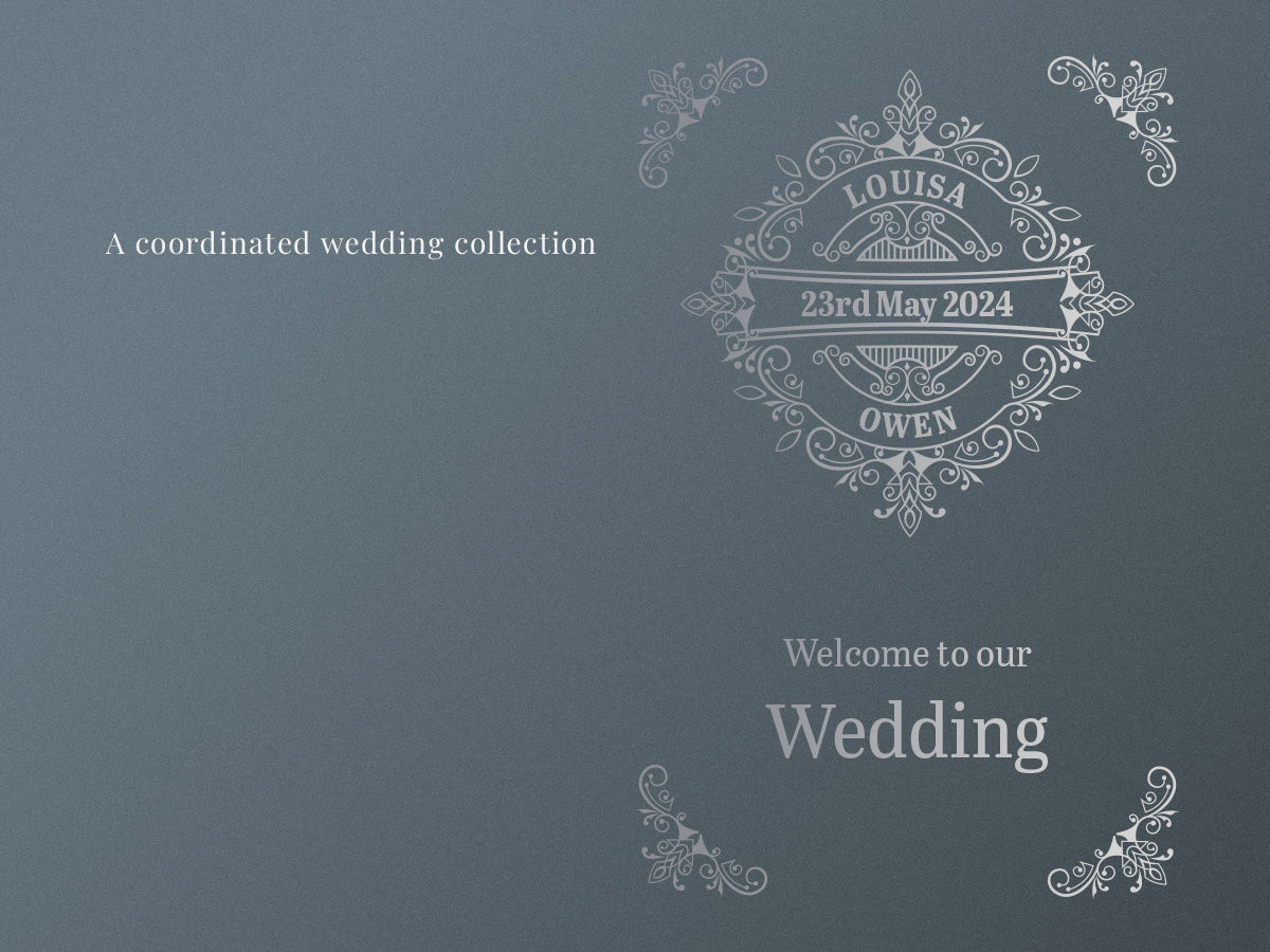 Wedding invitation card with decorative text and lacework design.