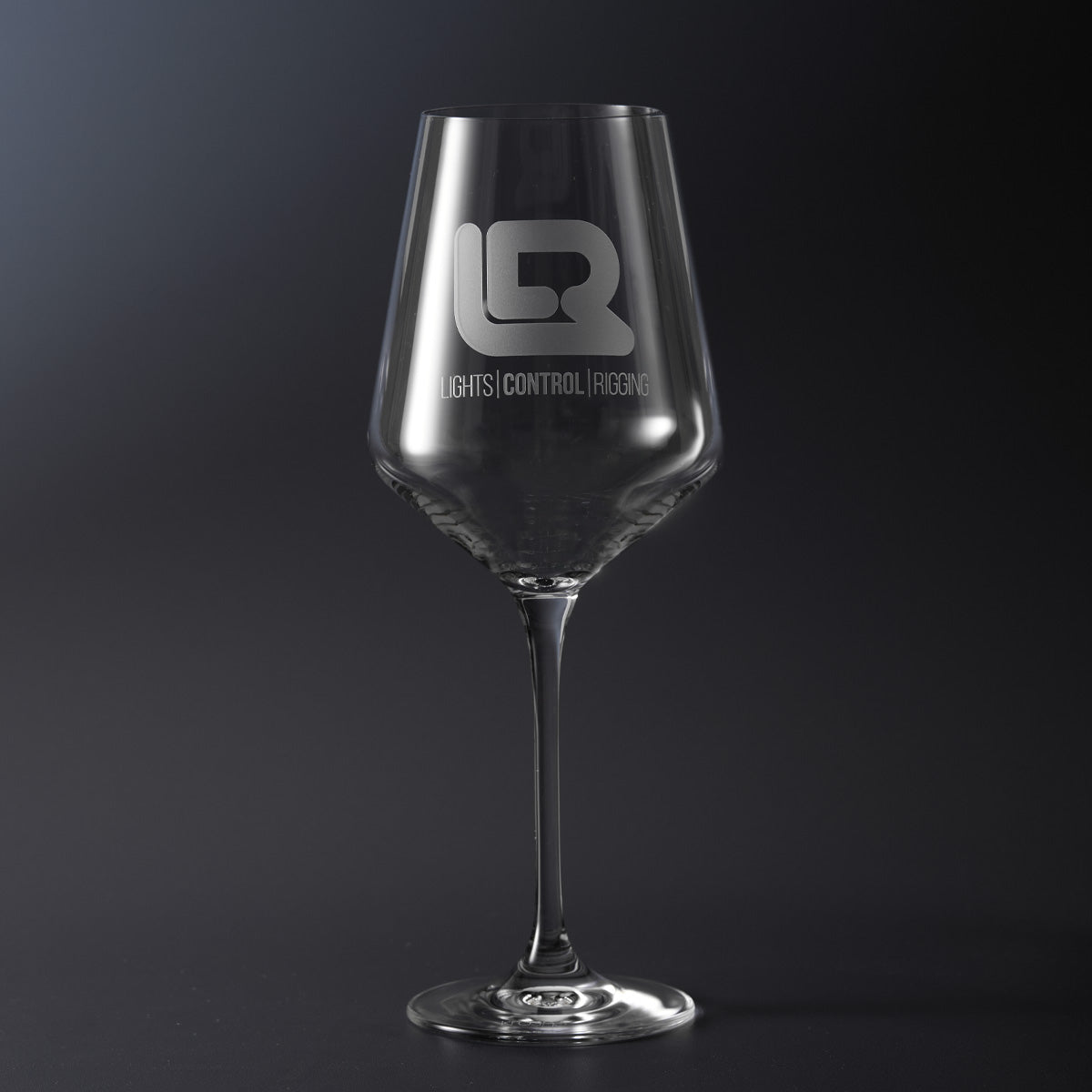Engraved corporate wine glass with company logo and personalised text