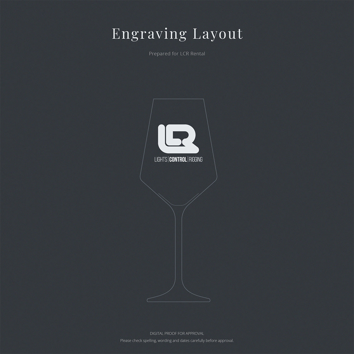 Engraving layout for wine glass with a logo and text 