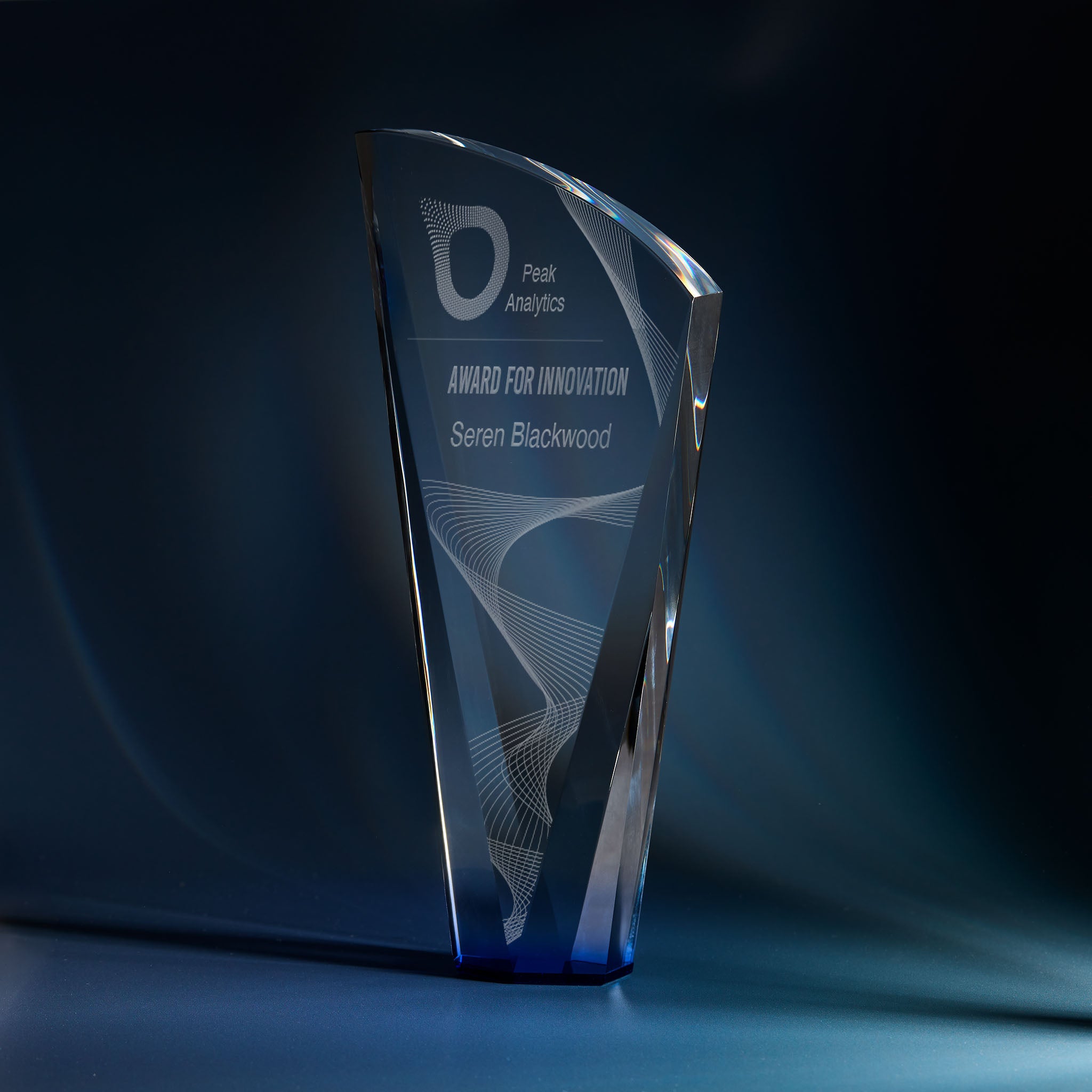 Engraved optical crystal shard award with corporate logo and personalised inscription