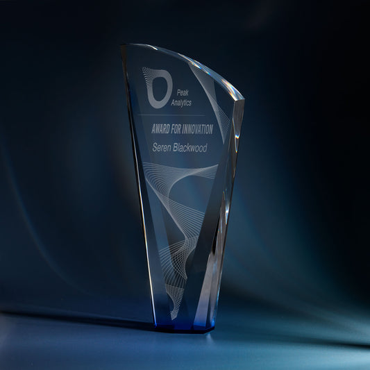 Engraved optical crystal shard award with corporate logo and personalised inscription