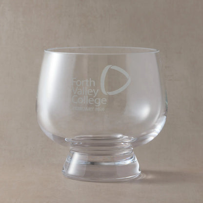Engraved presentation bowl featuring a corporate logo, for awards, milestones, and professional gifting.