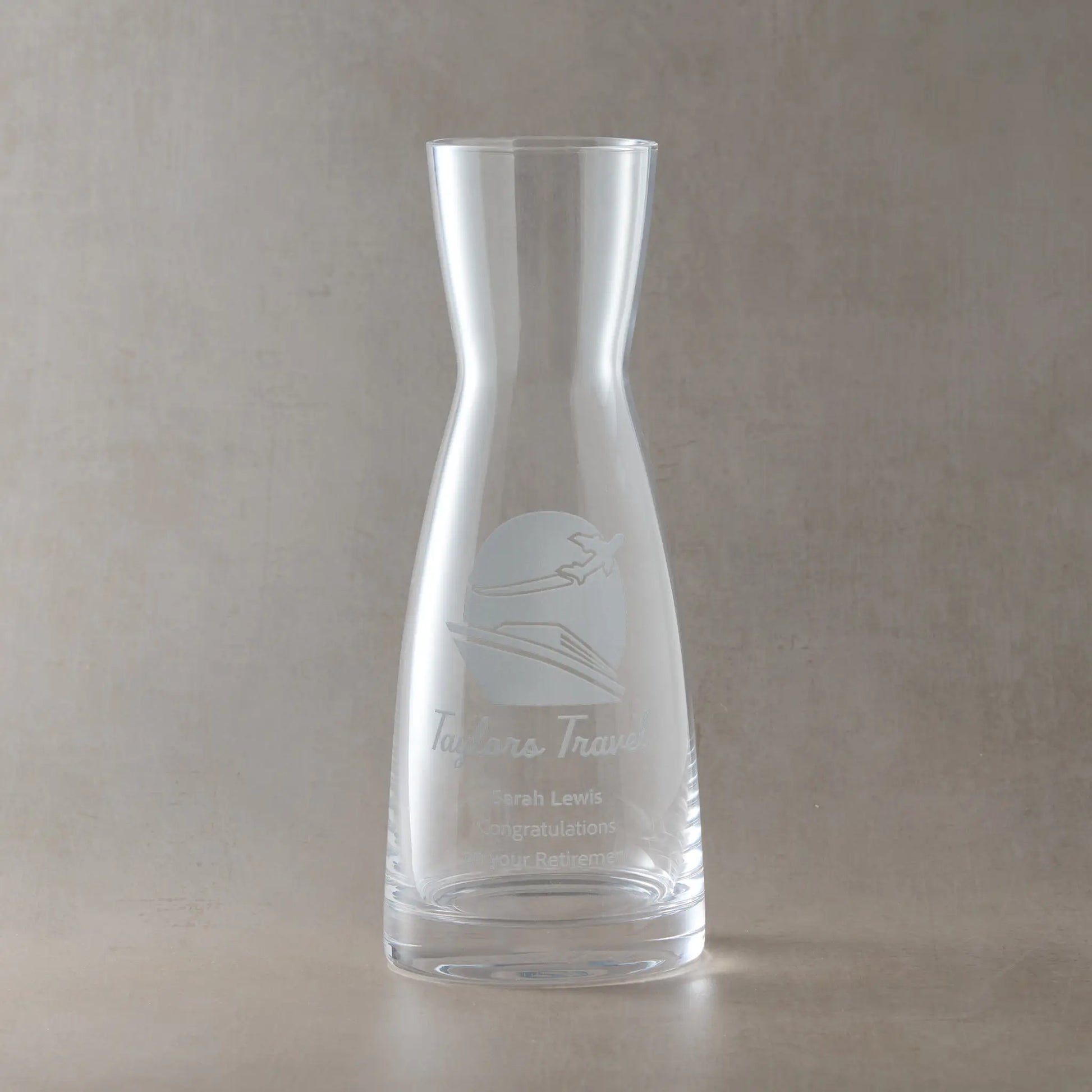 Fully customisable wine or water carafe with engraved business logo and personalised text