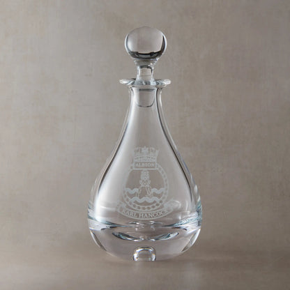 Personalised corporate logo wine decanter engraved with crest insignia