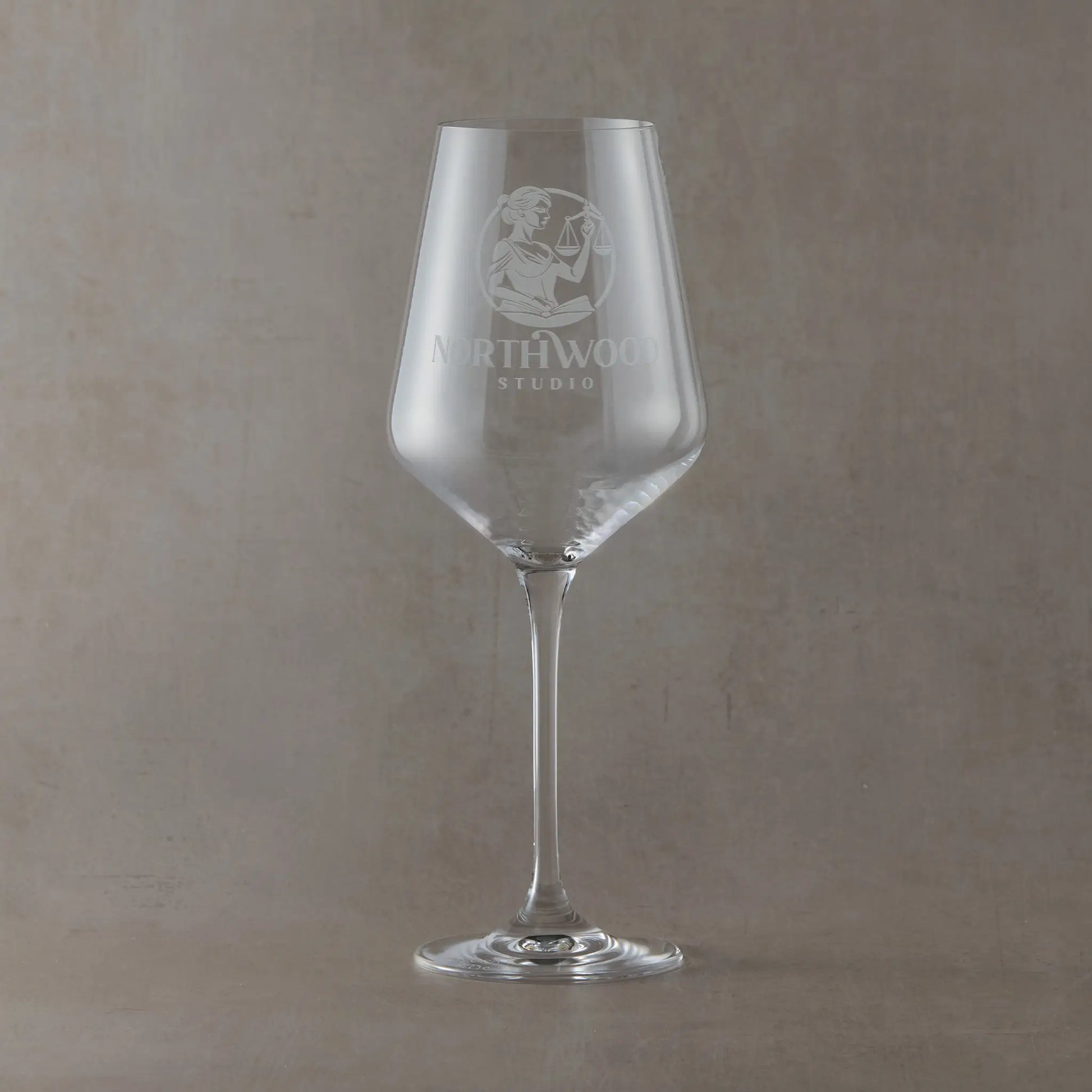 Wine glass engraved with corporate company logo and personalised text
