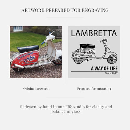 Artwork showing custom drawing of a Lambretta from an original photograph