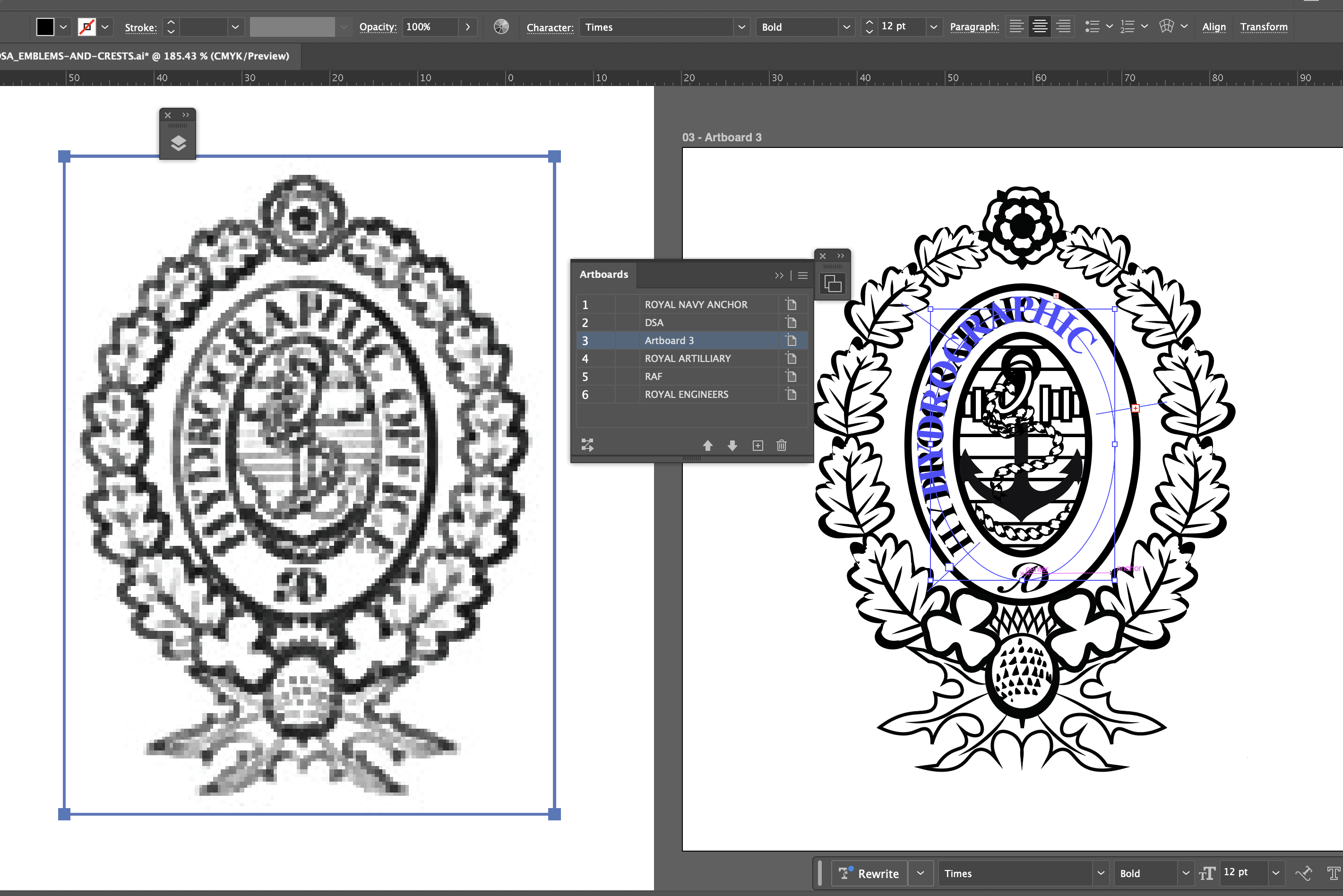 Design software interface with a logo being edited