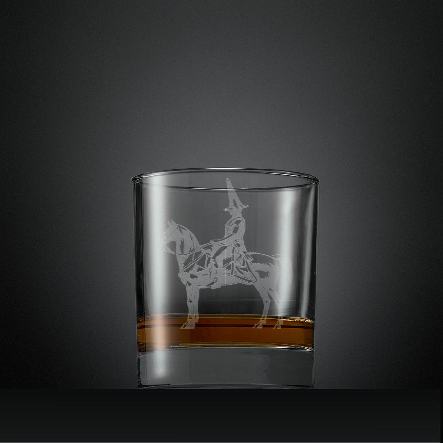 Engraved whisky glass with Duke of Wellington and traffic cone design