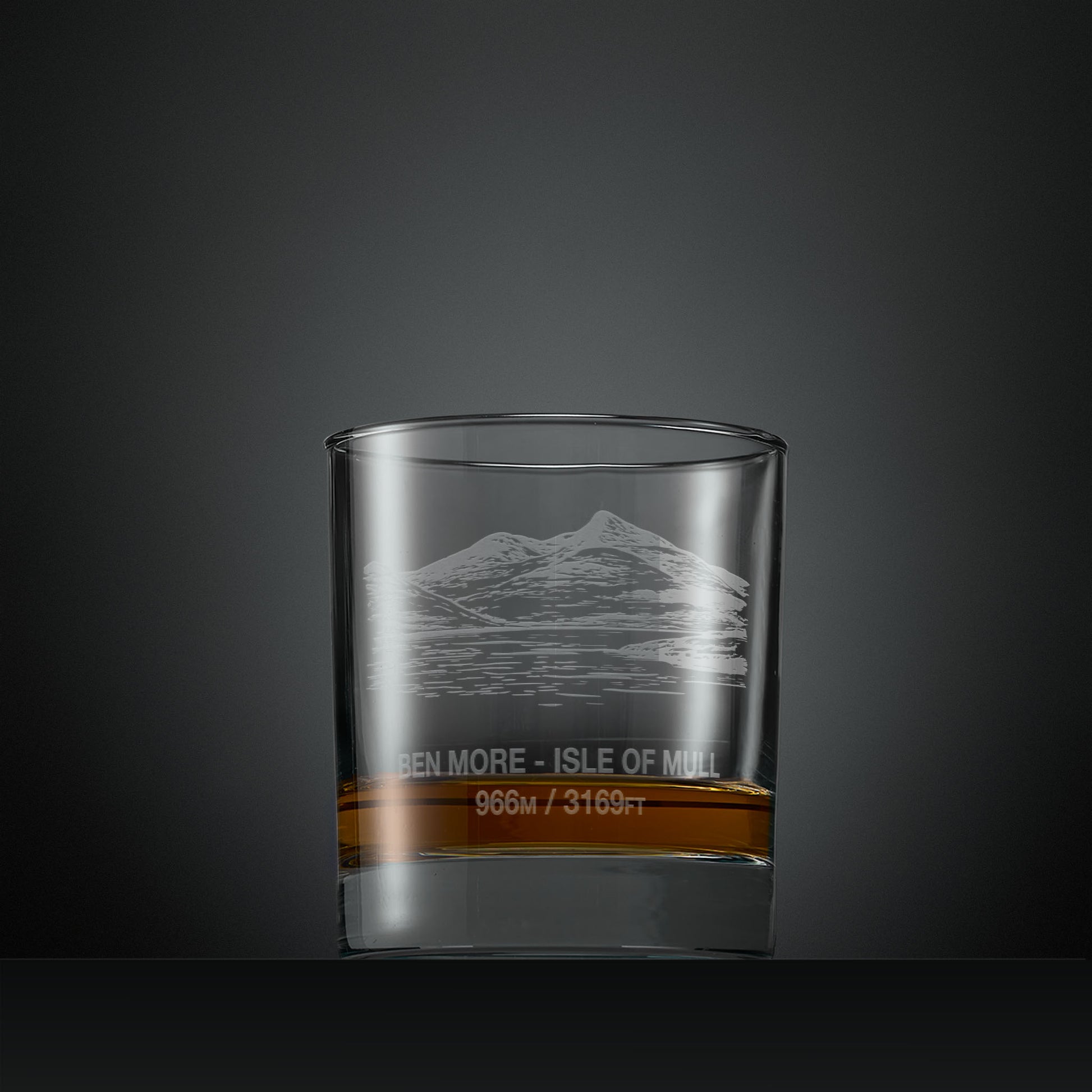 Engraved whisky glass with Ben More illustration