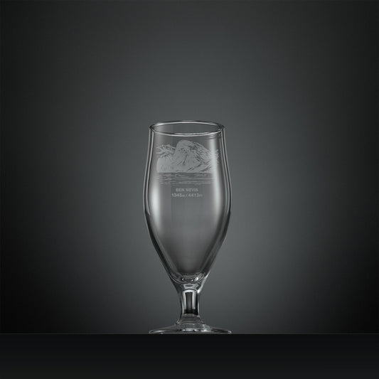 Engraved stemmed beer glass with Ben Nevis illustration