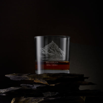 Engraved whisky glass with Ben Vorlich illustration