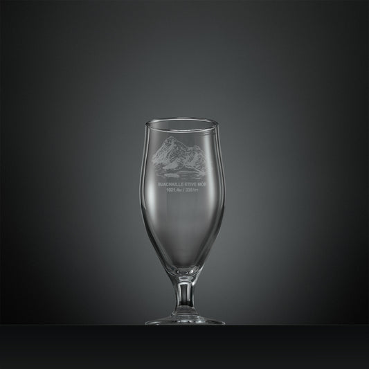 Engraved stemmed beer glass with Buachaille Etive Mor Coire Na Tulaich illustration