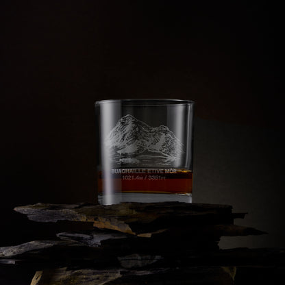 Engraved whisky glass with Buachaille Etive Mor illustration