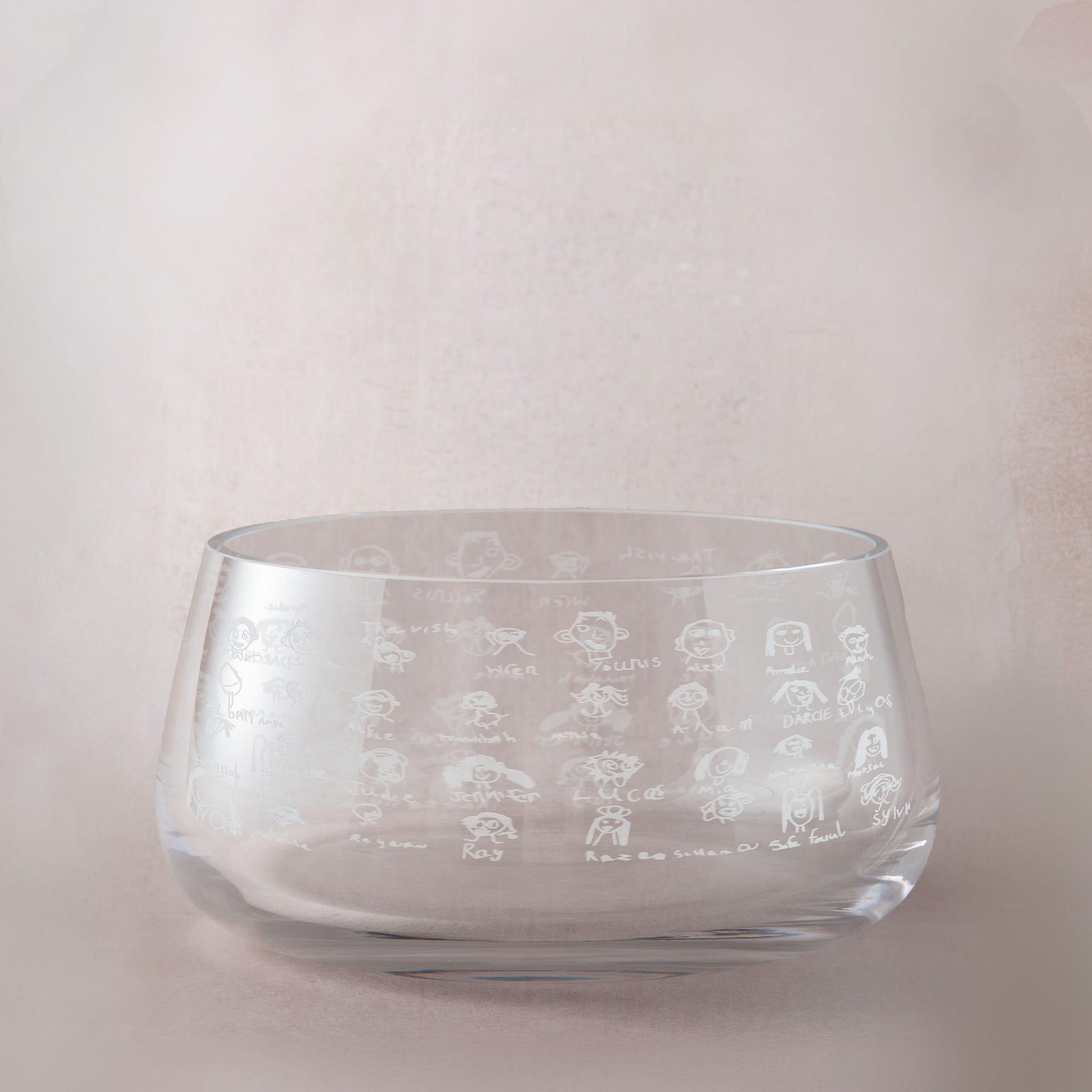 Engraved celebration bowl illustrated with primary school class portraits