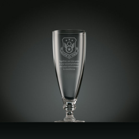 Engraved stemmed beer glass with corporate logo and personalised text